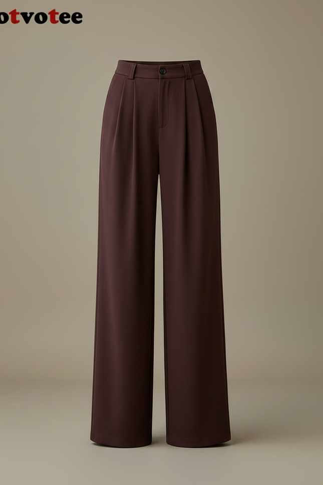 Pantalon Marron Élégant Ample Taille Haute Fluide - Bordeaux Viscose - vue 3