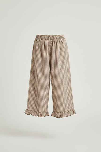 Pantalon Marron À Carreaux Ample Volants Coton Enfant - vue 3