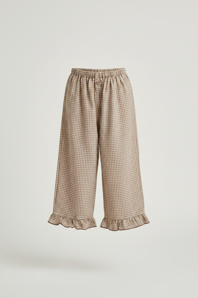 Pantalon Marron À Carreaux Ample Volants Coton Enfant - vue 3