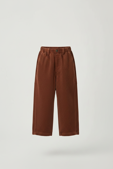 Pantalon Marron Côtelé Ample Doux Enfant - Cordé - vue 3