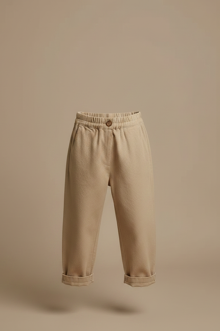 Pantalon Marron Ample Décontracté Enfant Coton Élastiqué - Beige Molleton - vue 3