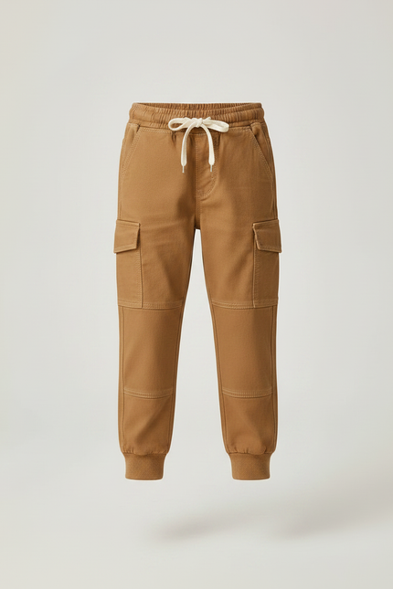 Pantalon Marron Cargo Coton Garçon Jogger Élastique - Camel - vue 3