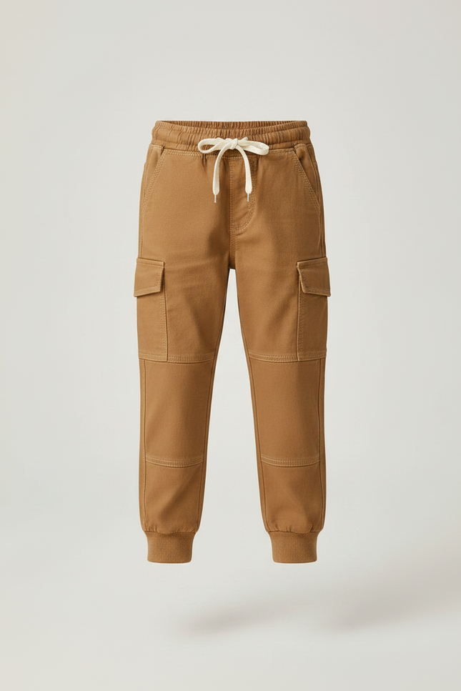 Pantalon Marron Cargo Coton Garçon Jogger Élastique - Camel - vue 3