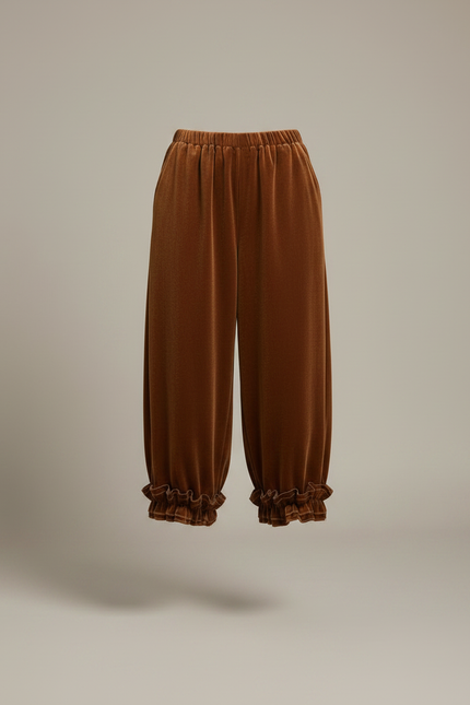 Pantalon Marron Velours Ample Plissé Volants Femme - vue 3