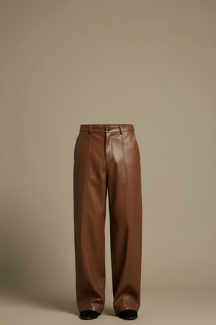 Pantalon Marron Cuir Ample Homme Décontracté - vue 3