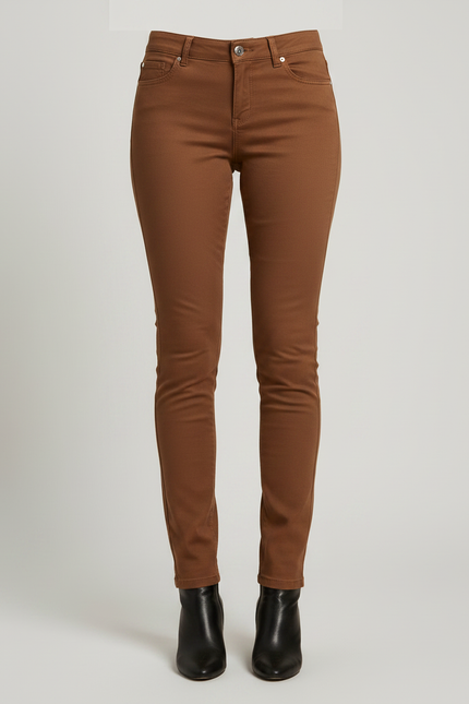 Pantalon Marron Slim Coton Taille Moyenne Élégant Femme - Gabardine - vue 3