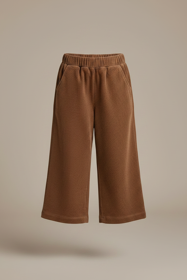 Pantalon Marron Ample Côtelé Enfant Confortable - Cordé - vue 3
