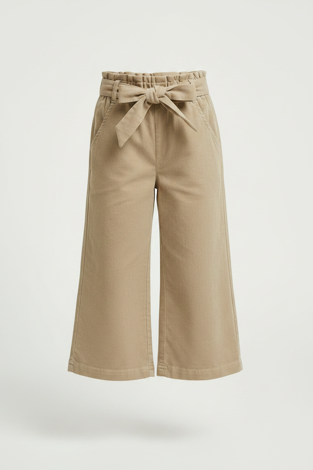 Pantalon Marron Ample Coton Culotte Nœud Fille - Gabardine - vue 3