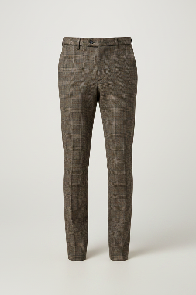 Pantalon Marron Carreaux Slim Fit Élégant Homme - Tweed - vue 3