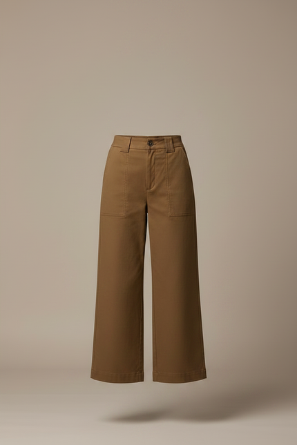 Pantalon Marron Large Coton Taille Haute Décontracté - Gabardine - vue 3