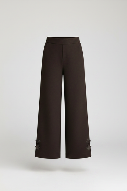 Pantalon Marron Ample Taille Haute Décontracté Brodé - Tweed - vue 3