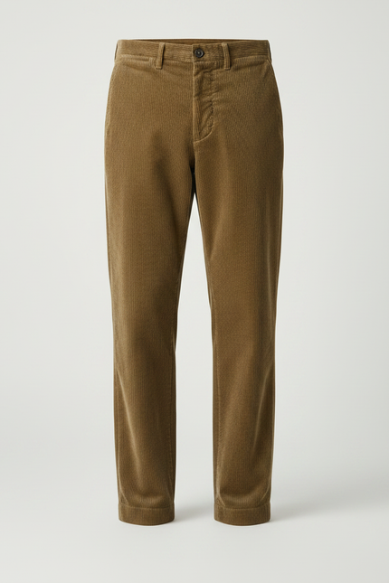 Pantalon Marron Côtelé Droit Vintage Décontracté Homme - Camel Cordé - vue 3