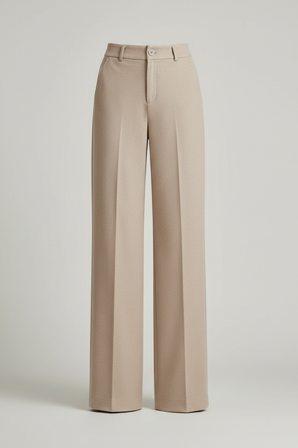 Pantalon Marron Laine Ample Droit Élégant Femme - Beige - vue 3