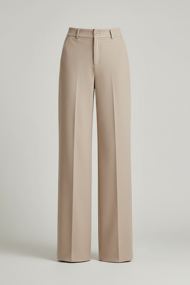 Pantalon Marron Laine Ample Droit Élégant Femme - Beige - vue 3