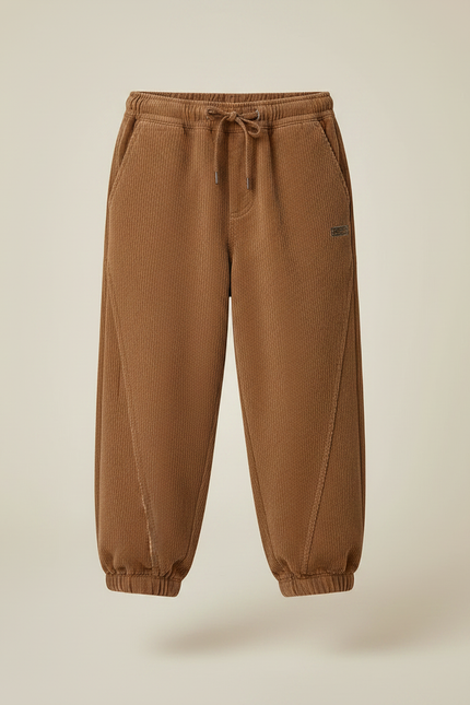 Pantalon Marron Côtelé Ample Décontracté Enfant - Cordé - vue 3