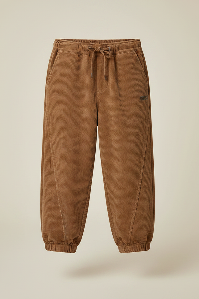 Pantalon Marron Côtelé Ample Décontracté Enfant - Cordé - vue 3