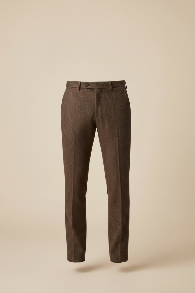 Pantalon Marron Tweed Droit Texturé Homme Élégant - vue 3