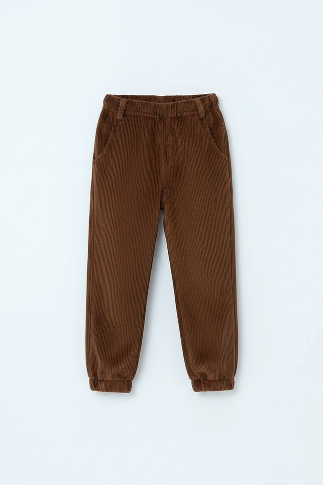 Pantalon Marron Côtelé Ample Élastique Enfant - Cordé - vue 3