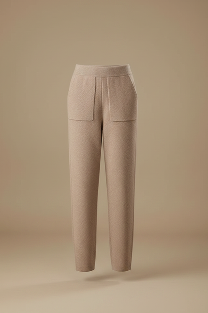 Pantalon Marron Laine Tricoté Ample Décontracté Femme - Camel - vue 3