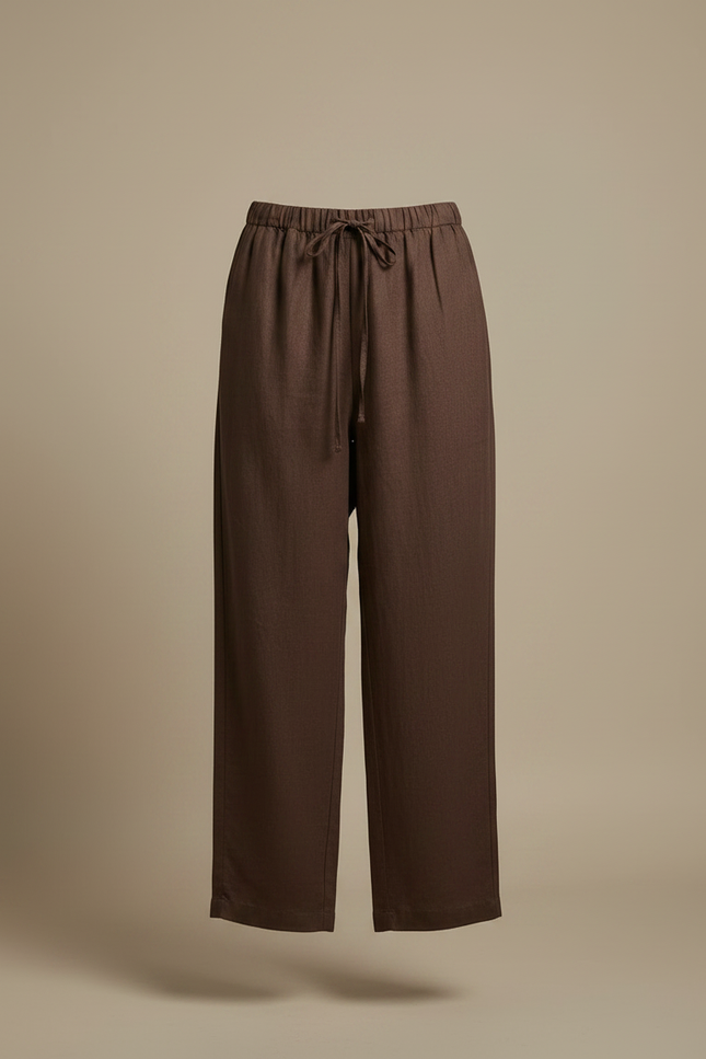 Pantalon Marron Ample Lin Cordon Femme - vue 3