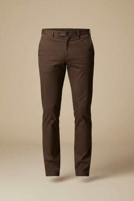 Pantalon Marron Homme Coton Stretch Droit Classique - vue 3