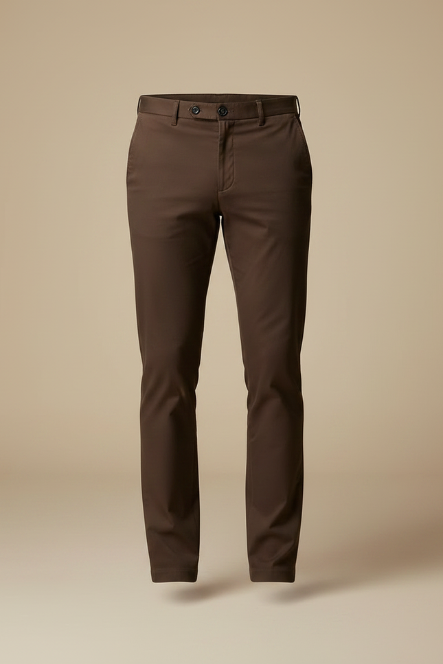 Pantalon Marron Homme Coton Stretch Droit Classique - vue 3