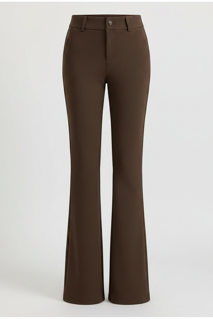 Pantalon Marron Évasé Taille Haute Élégant - Polyester - vue 3