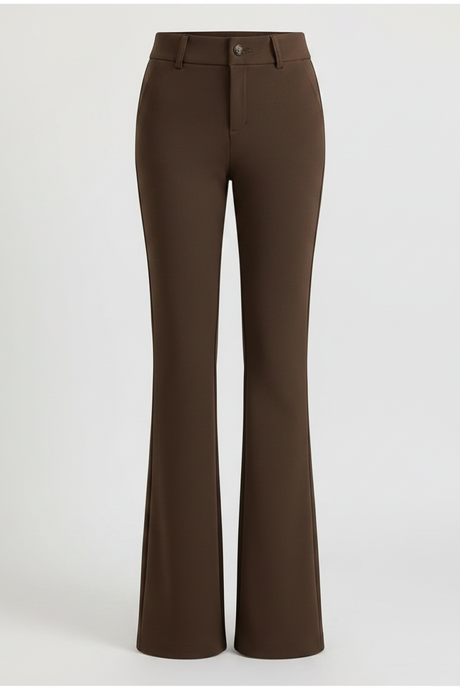 Pantalon Marron Évasé Taille Haute Élégant - Polyester - vue 3
