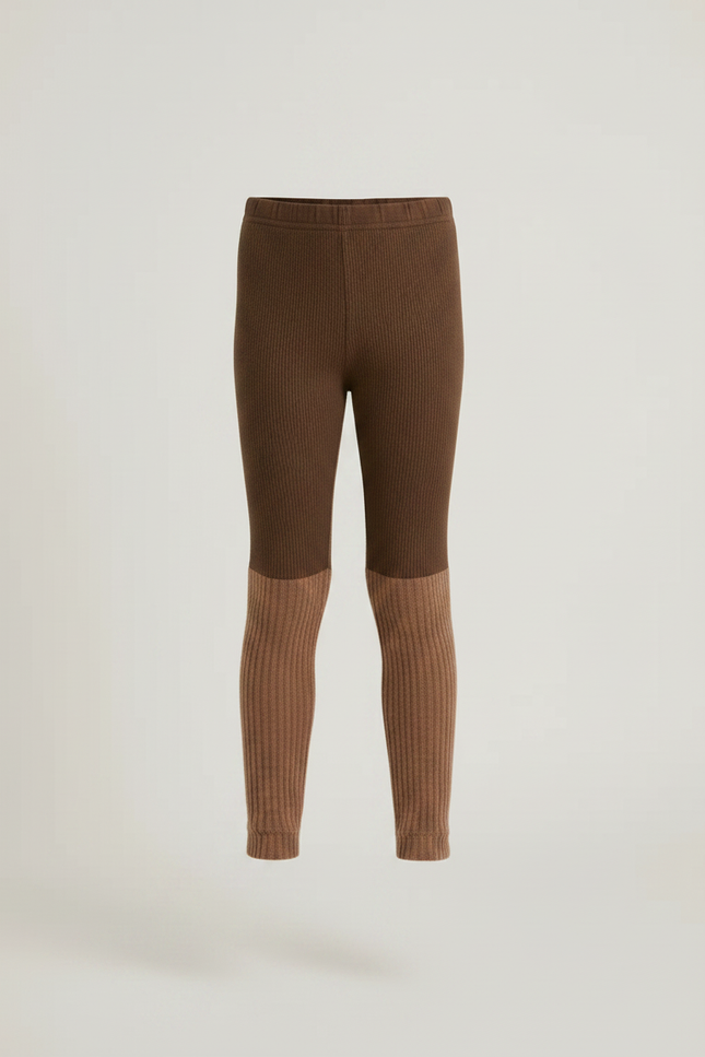 Pantalon Marron Côtelé Bicolore Tricoté Chaud Enfant - Maille - vue 3