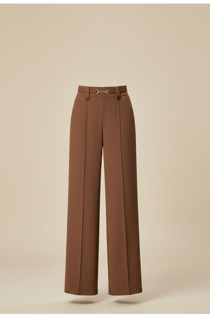 Pantalon Marron Droit Taille Haute Élégant Femme - Gabardine - vue 3