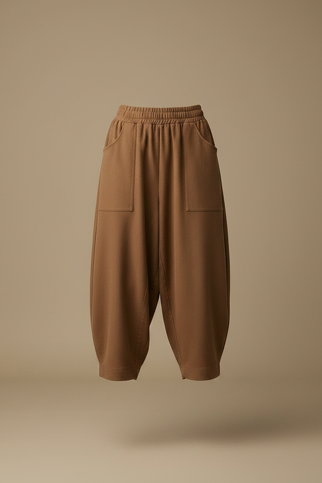 Pantalon Marron Harem Ample Taille Haute Confortable - Laine - vue 3