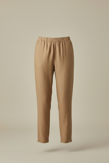 Pantalon Marron Fluide Taille Élastique Décontracté Élégant - Lin - vue 3