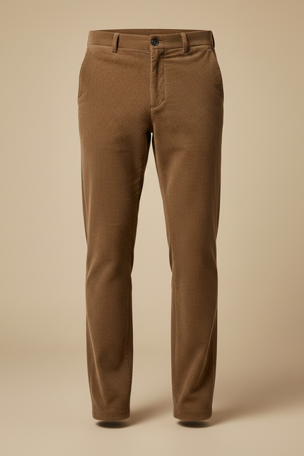 Pantalon Marron Côtelé Droit Élégant Homme Décontracté - Camel Cordé - vue 3