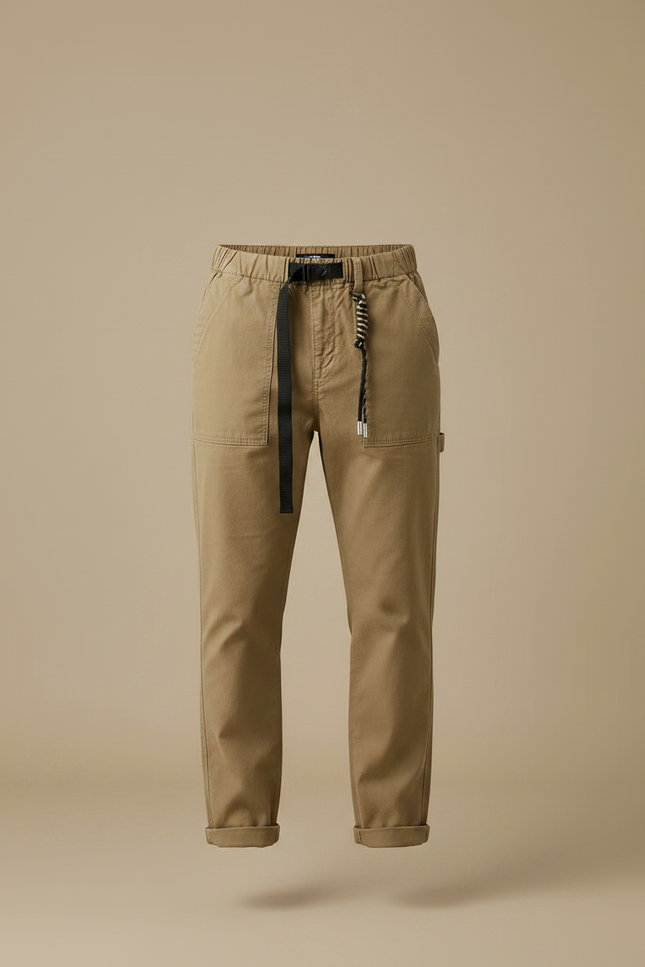 Pantalon Marron Cargo Coton Décontracté Homme Ceinture - Kaki - vue 3