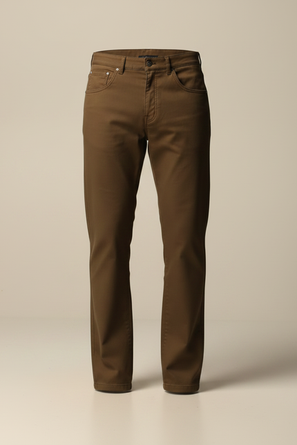 Pantalon Marron Coupe Droite Uni Décontracté Homme - Kaki Coton - vue 3