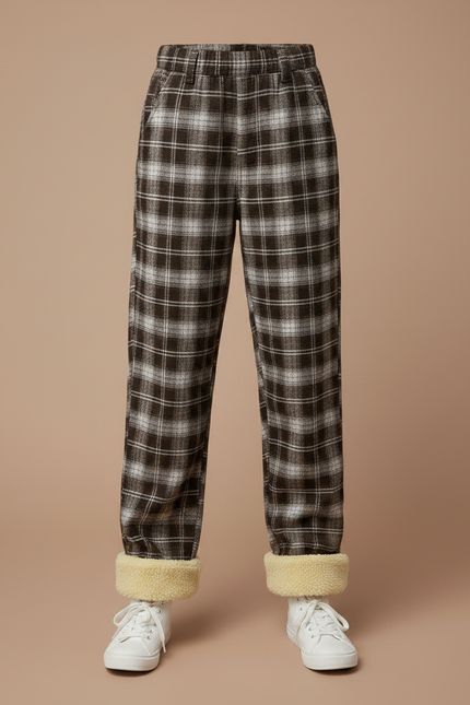 Pantalon Marron Plaid Doublé Polaire Ample Hiver - Tweed - vue 3