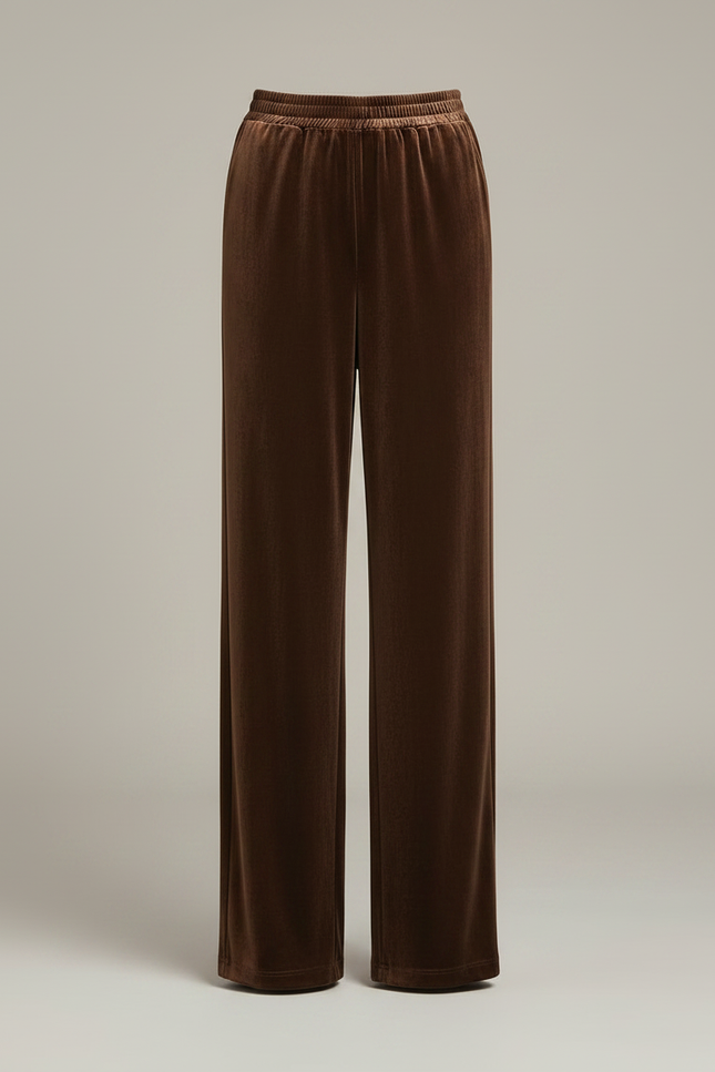 Pantalon Marron Velours Droit Ample Élégant Femme - vue 3
