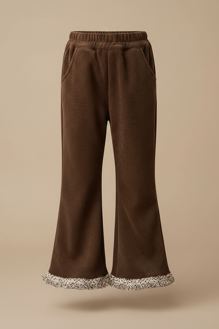 Pantalon Marron Côtelé Évasé Franges Enfant Confortable - Cordé - vue 3