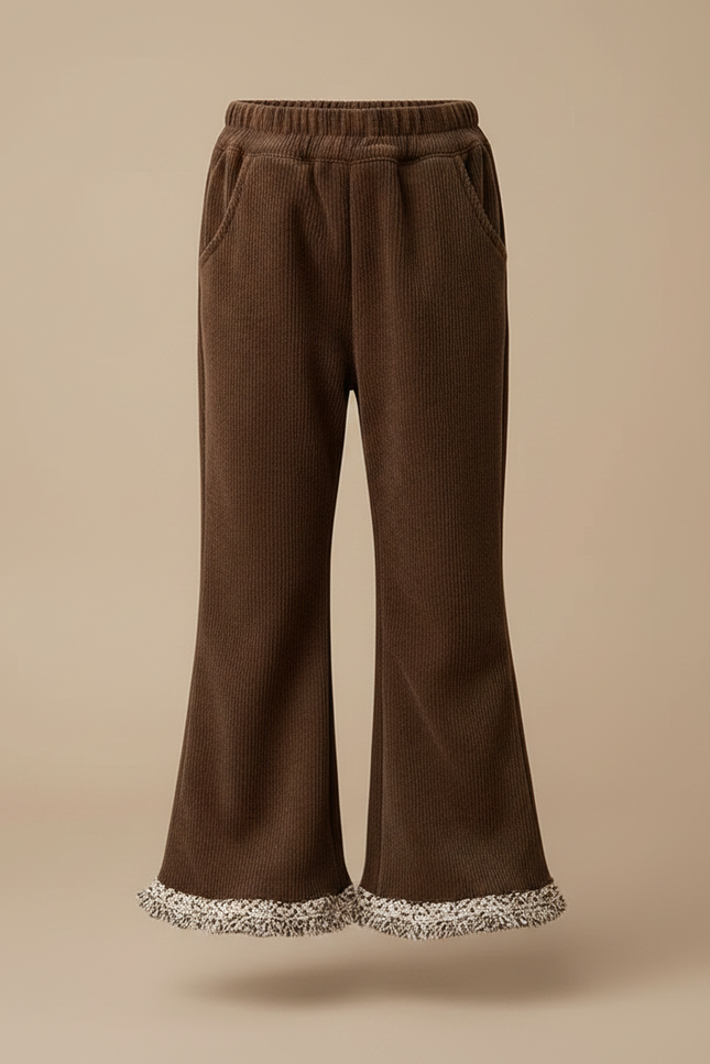 Pantalon Marron Côtelé Évasé Franges Enfant Confortable - Cordé - vue 3