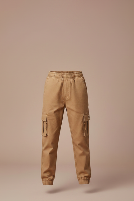 Pantalon Marron Cargo Ample Taille Élastique Enfant - Toile - vue 3