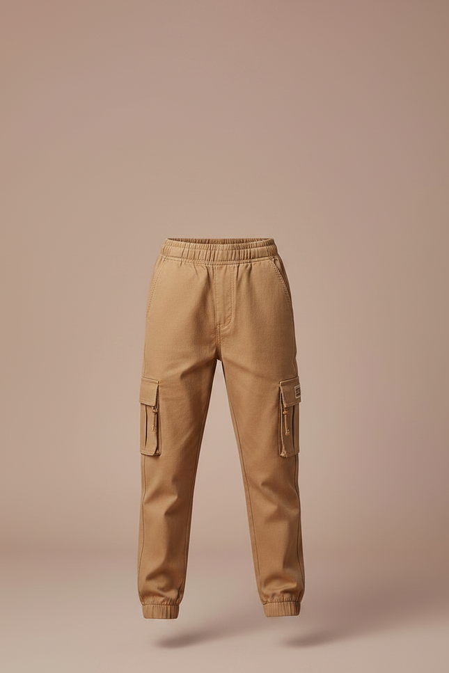 Pantalon Marron Cargo Ample Taille Élastique Enfant - Toile - vue 3
