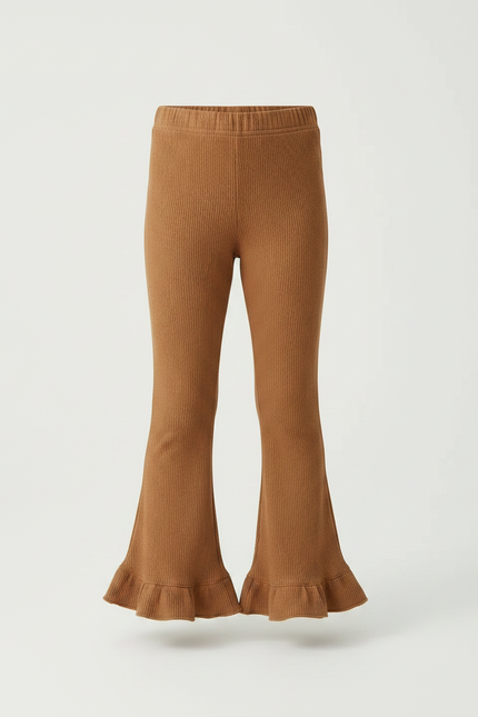 Pantalon Marron Côtelé Évasé Volants Fille - Maille - vue 3
