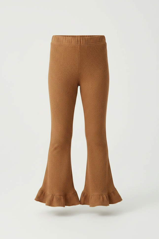 Pantalon Marron Côtelé Évasé Volants Fille - Maille - vue 3