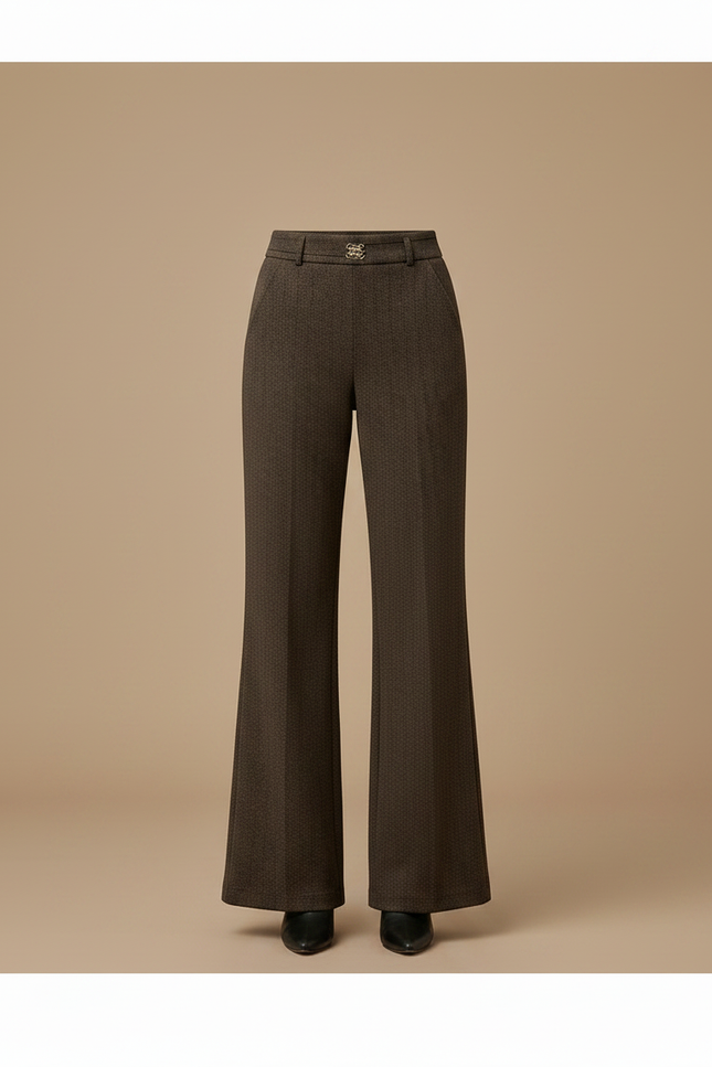 Pantalon Marron Laine Chevron Ample Évasé Taille Haute - Tweed - vue 3